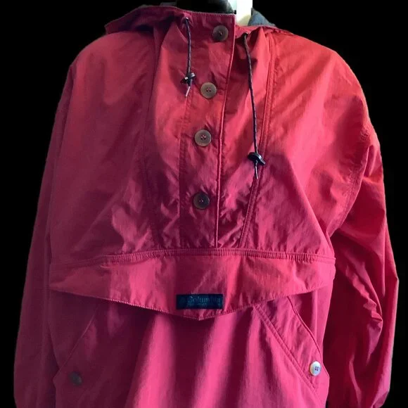 Columbia Vintage Mens Red Kangaroo Zip Pouch Side Pocket Pullover Hoodie - Picture 2 of 10